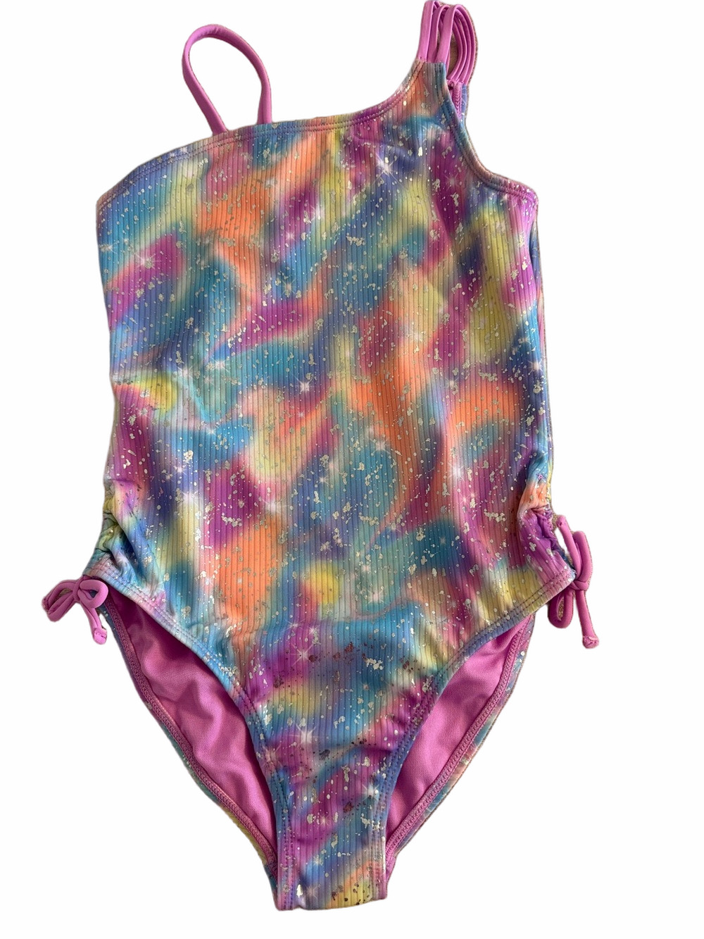 NWT Breaking Waves Sun-Safe Girls' Tie-Dye One-Piece Swimsuit size 10